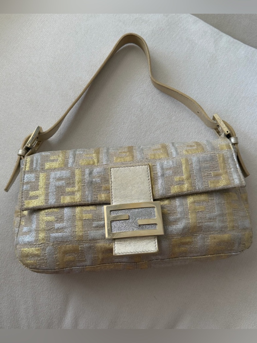 Rare Fendi Metallic Gold & Silver Baguette